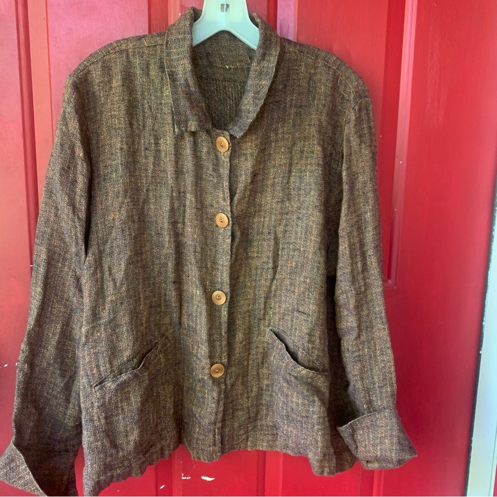 FLAX Linen Brown Shirt Jacket